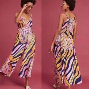 Anthropologie Maeve Wide Leg Crop FINLEY Jumpsuit Pink Animal Print